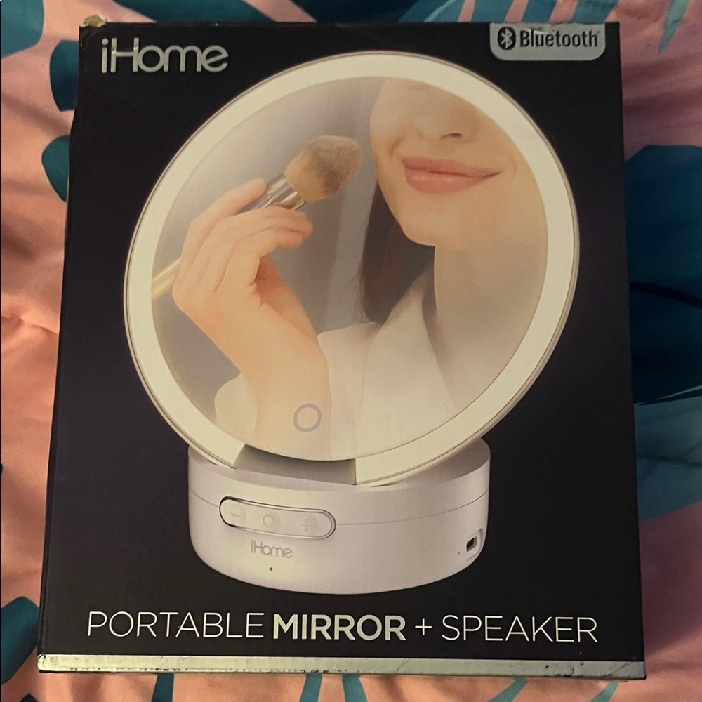iHome White Mirror with Bluetooth Speaker